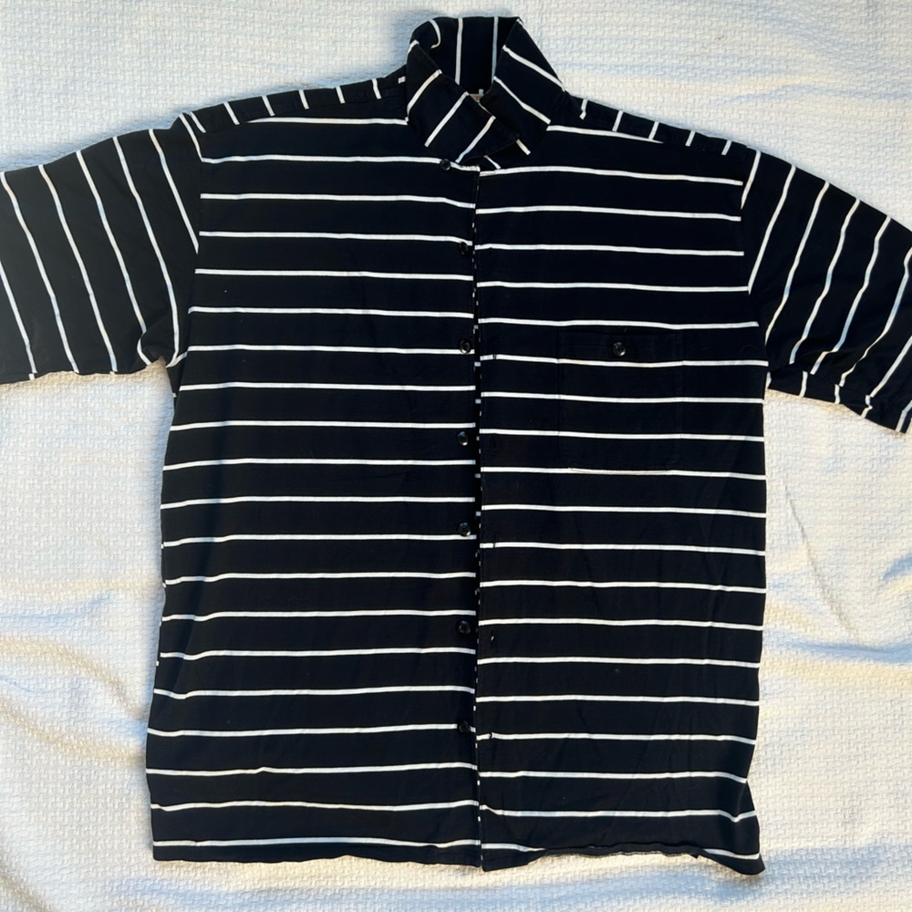 Bobby Chan Black and White Stripped button down Shirt - XL